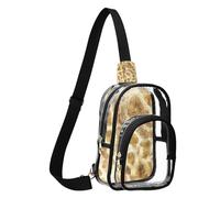 GuoChe Sac de poitrine transparent en PVC durable, taille compacte, sangle réglable, plusieurs poches, pochette de sécurité intérieure visible, Motif peau de girafe sans couture, marron naturel et