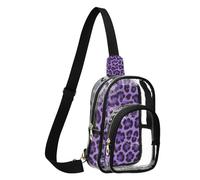 GuoChe Sac de poitrine transparent en PVC polyester - Taille compacte - Sangle réglable - Plusieurs poches - Grande poche principale visible, Imprimé léopard élégant motif guépard mauve d'été, One