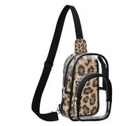 GuoChe Sac de poitrine transparent en PVC polyester - Taille compacte - Sangle réglable - Plusieurs poches - Grande poche principale visible, Beige clair et marron, Taille unique