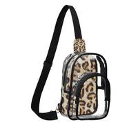 GuoChe Sac de poitrine transparent en PVC polyester - Taille compacte - Sangle réglable - Plusieurs poches - Grande poche principale visible, Fourrure léopard beige clair et marron sans couture, One