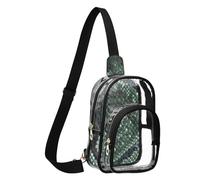 GuoChe Sac de poitrine transparent en PVC polyester - Taille compacte - Sangle réglable - Plusieurs poches - Grande poche principale visible, Motif peau de serpent python vert sans couture, reptile