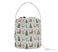 GuoChe Sac de rangement portable de Noël gris clair Père Noël traîneau elfe arbre crochet fil sac de rangement sac de rangement sac de rangement portable pour tricot d'aiguilles à tricoter projet