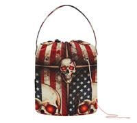 GuoChe Sac de rangement pour crochet avec trous - Motif drapeau des États-Unis patriotique - Tête de mort - Yeux lumineux - Pour outils de tricot et accessoires de crochet