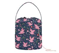 GuoChe Sac de rangement pour fil à tricoter avec des flamants roses volants et des ornements de Père Noël avec trous pour aiguilles à tricoter