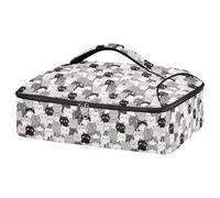 GuoChe Sac de transport isotherme en tissu Oxford 600D imperméable avec fermeture éclair pour accessoires de poche pique-nique et hayon pour pizza et cocotte Gris et blanc Motif chat mignon