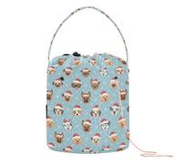 GuoChe Sac fourre-tout de Noël avec tête de chien bleu clair, chapeau de Père Noël, flocon de neige, sac fourre-tout portable pour aiguilles à crochet