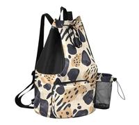 GuoChe Sacs à cordon de serrage avec porte-bouteille d'eau - Séparation sèche et humide, Imprimé peau de panthère gris foncé, One Size, Sacs à dos d'écolier pour enfants
