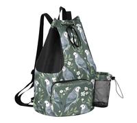 GuoChe Sacs à cordon de serrage pour homme avec poche pour bouteille d'eau - Étanche, Adorable perroquet gris vert sauge, One Size, Sacs à dos d'écolier pour enfants