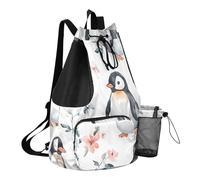 GuoChe Sacs à cordon de serrage pour homme avec poche pour bouteille d'eau - Étanche, Fleurs de pingouins mignons, One Size, Sacs à dos d'écolier pour enfants