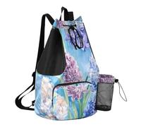 GuoChe Sacs à cordon de serrage pour homme avec poche pour bouteille d'eau - Étanche, Fleurs mignonnes bleues, One Size, Sacs à dos d'écolier pour enfants