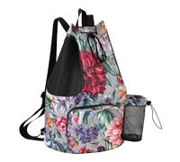 GuoChe Sacs à cordon de serrage pour homme avec poche pour bouteille d'eau - Étanche, Grandes fleurs grises, One Size, Sacs à dos d'écolier pour enfants