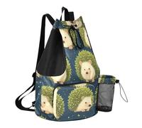 GuoChe Sacs à cordon de serrage pour homme avec poche pour bouteille d'eau - Étanche, Hérissons verts mignons, One Size, Sacs à dos d'écolier pour enfants