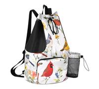 GuoChe Sacs à cordon de serrage pour homme avec poche pour bouteille d'eau - Étanche, Oiseaux rouges amusants, One Size, Sacs à dos d'écolier pour enfants