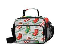 GuoChe Sacs à déjeuner « Merry Christmas » - Chaussettes rouges - Boîte à déjeuner réutilisable avec bandoulière réglable - Glacière isotherme réutilisable pour le travail, les voyages, l'extérieur