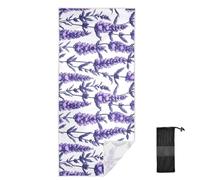 GuoChe Serviette de plage surdimensionnée en microfibre, motif floral lavande, blanc, serviette douce et anti-sable, accessoires de plage pour homme, natation, gym, sport