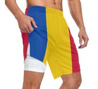 GuoChe Short 2 en 1 pour homme, style sportif, doublure intérieure lisse, poche arrière à languette à la taille, pour un usage quotidien décontracté, Drapeau Roumanie, Taille 3XL