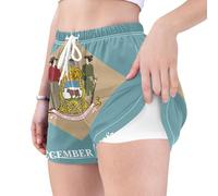 GuoChe Short de course taille haute respirant avec poches pour l'exercice, Drapeau de l'État du Delaware, S