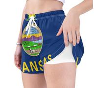 GuoChe Short de course taille haute respirant avec poches pour l'exercice, Drapeau de l'État du Kansas, X-Large