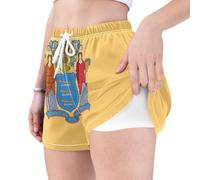 GuoChe Short de course taille haute respirant avec poches pour l'exercice, Drapeau de l'État du New Jersey, S