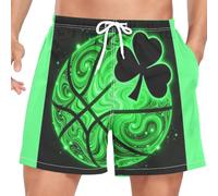 GuoChe Short de plage pour homme - Short de course à pied double couche avec doublure de compression et poches - Maillot de bain léger, Basketball Shamrock Lucky Clover Irish St, Taille L