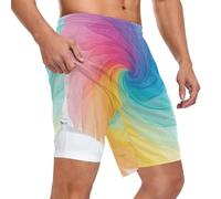 GuoChe Short de sport pour homme, coupe ajustée, tissu double couche, imprimé sur un seul côté, pour activités de plein air, Couleurs arc-en-ciel de fond tie-dye magenta foncé, Taille XL