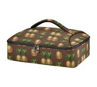 GuoChe Support de cocotte pour aliments chauds et froids - Isolation thermique supérieure - Rangement des ustensiles et serviettes de table - Facile à nettoyer - Fond marron - Ananas doré