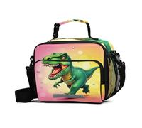 GuoChe T-rex Sac à déjeuner isotherme avec fond pastel étanche et étanche pour adulte avec bandoulière réglable réutilisable pour le travail, le pique-nique ou les voyages