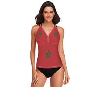 GuoChe Tankini pour femme, haut de bain à col en V, taille XS, Drapeau du Maroc, Taille XS