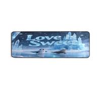 GuoChe Tapis de couloir extra long, motif pingouin « Love is Sweet », bleu glacier, imperméable, pour chambre d'enfant, 61 x 17,8 cm
