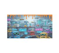 GuoChe Tapis de couloir lavable pour chambre à coucher, 99 x 50 cm, motif scène de ville robot, tapis de cuisine absorbant l'eau, tapis de cuisine antidérapant