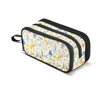 GuoChe Trousse à crayons de grande capacité en nylon blanc rustique avec fleurs printanières mignonnes pour l'école primaire