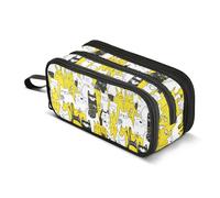 GuoChe Trousse à crayons en nylon avec motif de chats blancs et noirs et jaunes de dessin animé pour adolescentes et garçons