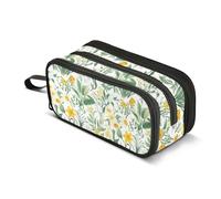 GuoChe Trousse à crayons en nylon beige rustique avec motif fleurs printanières - Grande capacité - Papeterie pour femme d'école