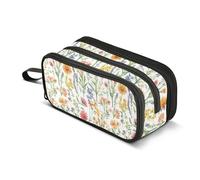 GuoChe Trousse à crayons en nylon blanc rustique avec motif fleurs de printemps mignonnes pour filles - Grande capacité - Trousse à crayons pour femme d'école