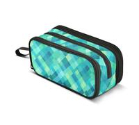 GuoChe Trousse à crayons en nylon vert turquoise à carreaux amusants - Grande capacité - Pour écolier, étudiant