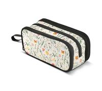 GuoChe Trousse de rangement en nylon beige avec motif fleurs de printemps mignonnes - Grande capacité - Pour l'école et les hommes