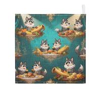 GuoChe Wolf Thanksgiving Feast Lot de 3 débarbouillettes en coton pour enfants, serviettes pour garçon, fille, gants absorbants pour le visage