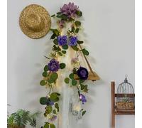 GUOCHENG Guirlande de roses avec guirlande lumineuse, 1,8 m, fleurs en soie avec minuterie, guirlande d'eucalyptus artificiel pour arche de mariage, fête, décoration murale de chambre, violet