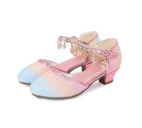 GUOCU Chaussures à Talon Mary Jane à Paillettes avec Breloque Étoile et Lune pour Filles, Chaussures de Princesse pour Mariage, Anniversaire, Concours, Semelle Antidérapante，Arc-en-Ciel