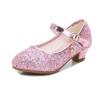 GUOCU Chaussures à Talon Mary Jane à Paillettes pour Filles, Chaussures de Princesse avec Breloque Lune Étoile, Parfaites pour Mariage, Anniversaire, Semelle Antidérapante pour Petites Filles，Pink