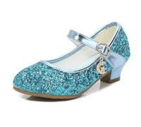GUOCU Chaussures à Talon Mary Jane à Paillettes pour Filles, Chaussures de Princesse avec Breloque Lune Étoile, Parfaites pour Mariage, Anniversaire, Semelle Antidérapante pour Petites Filles，Bleu