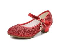 GUOCU Chaussures à Talon Mary Jane à Paillettes pour Filles, Chaussures de Princesse avec Breloque Lune Étoile, Parfaites pour Mariage, Anniversaire, Semelle Antidérapante pour Petites Filles，Rouge