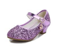 GUOCU Chaussures à Talon Mary Jane à Paillettes pour Filles, Chaussures de Princesse avec Breloque Lune Étoile, Parfaites pour Mariage, Anniversaire, Semelle Antidérapante pour Petites Filles，Violet