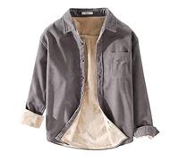 GUOCU Chemise Chaude en Velours Côtelé pour Homme Chemise à manches longues épaissie et Veste Doublée de fourrure Polaire Sherpa Chemise Rembourrée de Couleur unie Chemise en Flanelle d'hiver DGris M