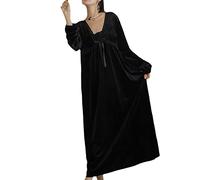 GUOCU Chemise de Nuit Femme Manches Longues Princesse Style Palais Rétro Robe de Nuit élégante en Dentelle Col V Pyjama Vintage Victorien Nuisette Doux Ample Confort Longue Jupe Vêtements De Nuit J M