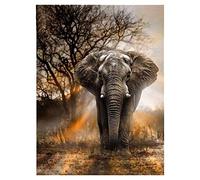 GUOCU DIY 5D Diamant Peinture Point De Croix Broderie Motif d'éléphant Diamond Painting Kits de Bricolage Artisanat Maison Décoration Murale comme Image 40 * 50cm (Foret Rond)