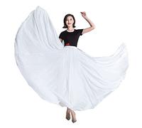 GUOCU Femme 720 degrés Couche Double Grande Jupe Flamenco Longue évasée Unie en Mousseline de Soie Jupe Longue de Ballet Jupe de Festival de Pratique Orientale de Danse du Ventre PureBlanc XL