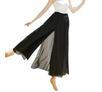 GUOCU Femme Pantalon de Yoga et de Danse Classique Sarouel Hippie Décontracté Legging Ample à Double épaisseur Fendu Jupe-Culotte Palazzo Fluide en Mousseline à Double épaisseur Noir