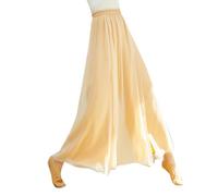 GUOCU Femme Pantalon de Yoga et de Danse Classique Sarouel Hippie Décontracté Legging Ample à Double épaisseur Fendu Jupe-Culotte Palazzo Fluide en Mousseline à Double épaisseur Jaune