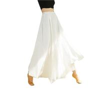 GUOCU Femme Pantalon de Yoga et de Danse Classique Sarouel Hippie Décontracté Legging Ample à Double épaisseur Fendu Jupe-Culotte Palazzo Fluide en Mousseline à Double épaisseur Blanc
